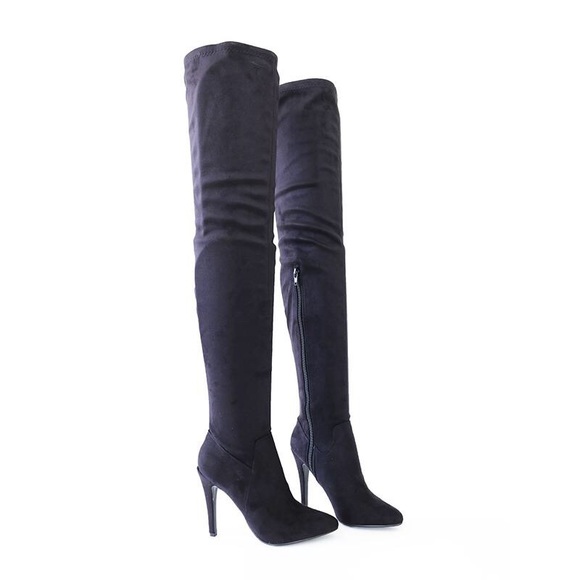 yestin-black vegan suede thigh high boots - Picture 3 of 4